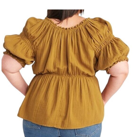 Old Navy Women's Puff Sleeve Shirred Baby Doll Blouse Dark Gold Brown Size 3x - Picture 2 of 6